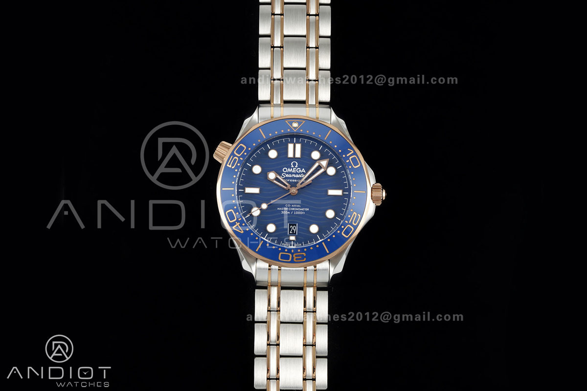 Seamaster Diver 300M SS/RG ORF 1:1 Best Edition Blue Ceramic Blue Dial on SS/RG Bracelet OR8800 Super Clone